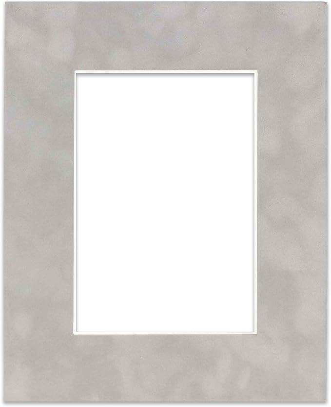 Pack of Ten Acid Free 8x10 Mats Bevel Cut for 5.5x8.5 Photos - Light Grey Suede Precut Matboards With Backing Boards and Self Seal Photo Mat Bags For Pictures, Photos, Framing - 4-ply Thickness
