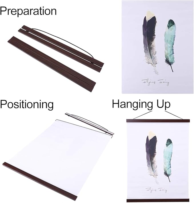 Ywlake Magnetic Poster Hanger, 20x28 20 x 30 20x24 Poster Frame Wood Wooden Magnet Print Posters Dowel Scroll Hanger Hangers Hanging Kit for Walls Map Canvas Artwork (Walnut, 20")