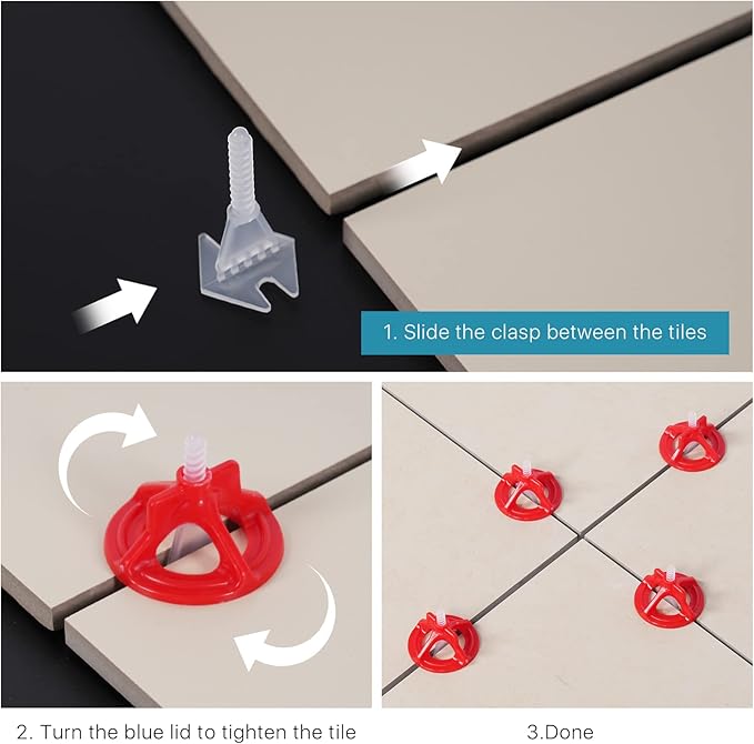 Professional Tile Leveling System Kit，Anti-Loosening Spacers/Wall, Bathroom Tiling - 1/8" Precision Alignment & Grout Spacing Tools(100caps+700base, 1/8)