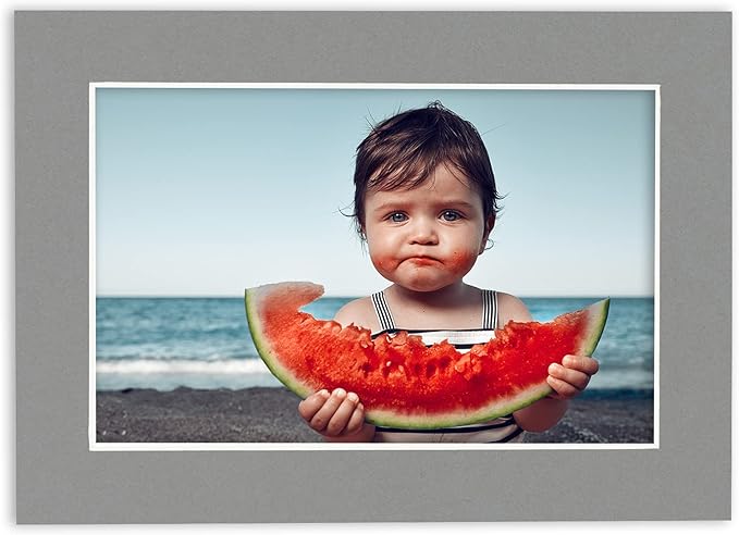 Poster Palooza 8.5x11 Mat Bevel Cut for 7x9 Photos - Acid Free Mid Grey Precut Matboard With Backing Board and Crystal Clear, Self Seal Photo Mat Bag - For Pictures, Photos, Framing - 4-ply Thickness