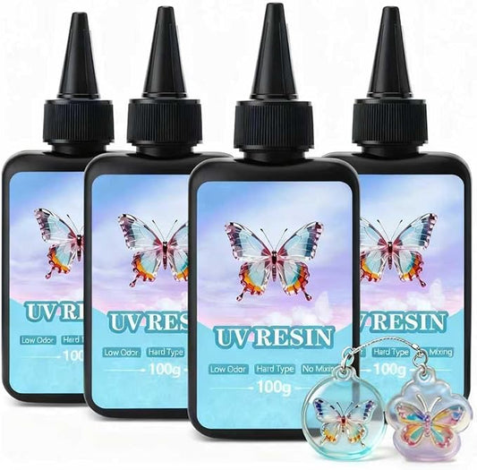 EKACO UV Resin, 400g UV Epoxy Resin Type Fast Curing Premixed Low Odor Super Clear Hard UV Epoxy for DIY Craft Decorations, Beginners Jewelry Making and Resin Art