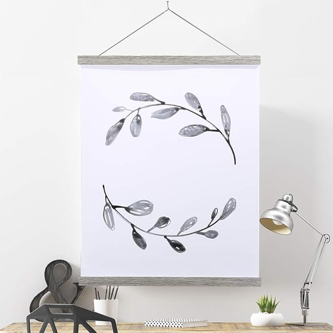 Ywlake Magnetic Poster Hanger, 10x10 10x32 10x20 Poster Frame Wood Wooden Magnet Print Posters Dowel Scroll Hanger Hangers Hanging Kit for Walls Map Canvas Artwork (Grey, 10")