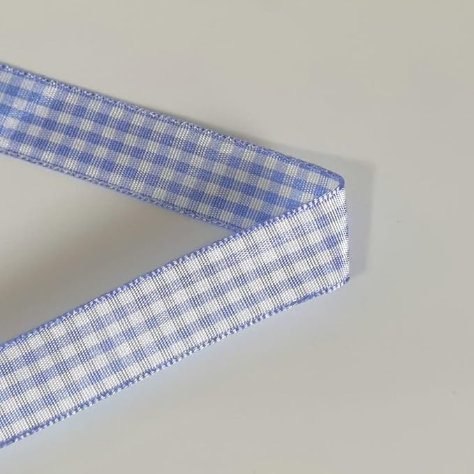 Light Blue Gingham Plaid Checked Ribbon 25 Yard Each Roll 100% Polyester (5/8", Light Blue)