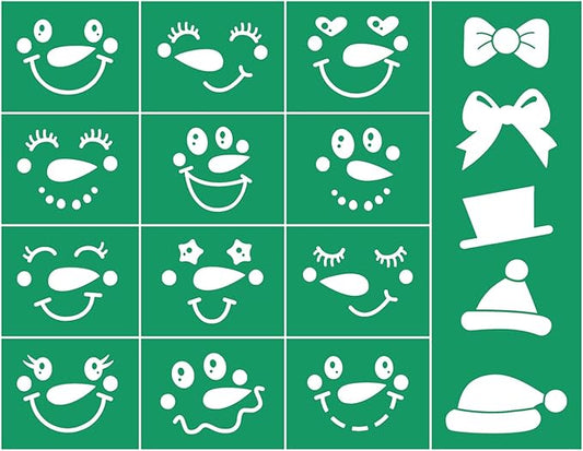 JAJADO Snowman Face Small Christmas Stencil Silk Screen Transfers Xmas Joy Screen Print Stencil Holiday Self Adhesive Silk Screen Stencils for Crafts on Wood, Fabric, Glass, Mug, DIY Christmas Decor