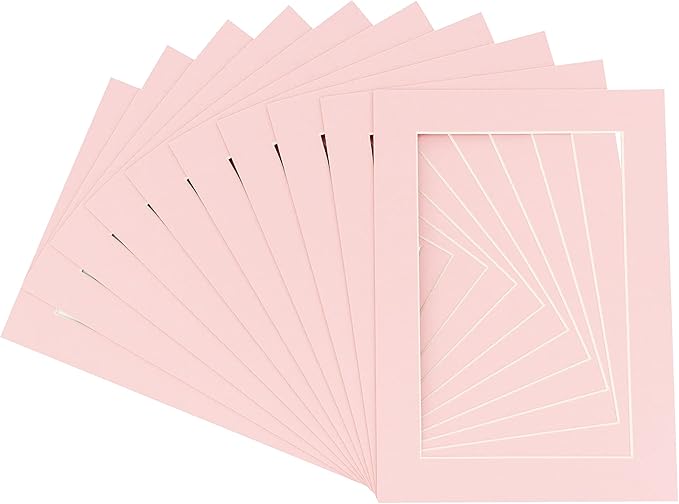Pack of TEN 8x10 Mats Bevel Cut for 5x8 Photos - Acid Free Pink Precut Matboards For Pictures, Photos, Framing - 4-ply Thickness