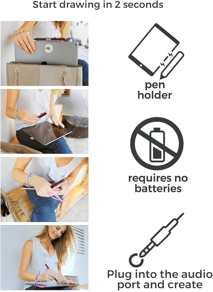 SonarPen - Pressure Sensitive Smart Stylus Pen with Palm Rejection and Shortcut Button. Battery-Less. Compatible with Apple iPad/iPhone/Android/Switch (Black)