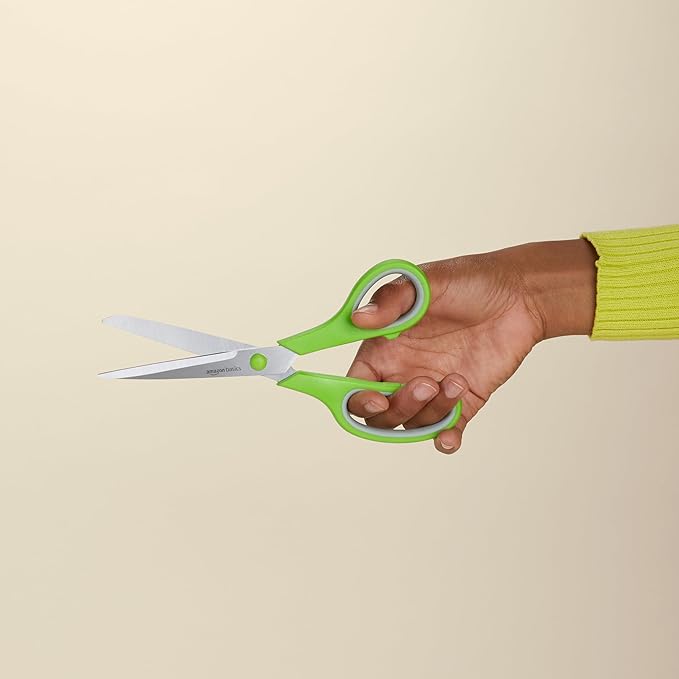 Amazon Basics Stainless Steel Scissors for Office, Crafts, Multipurpose, Sharp, Comfort Grip, PVD Coated, 3 Pack, Multicolor
