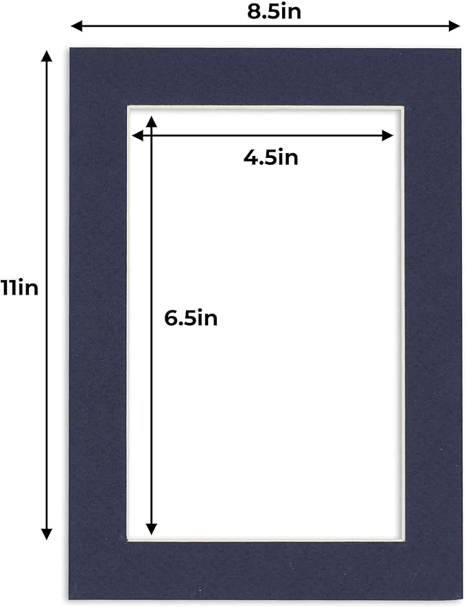 5x7 Mat for 8.5x11 Frame - Precut Mat Board Acid-Free Navy 5x7 Photo Matte Made to Fit a 8.5x11 Picture Frame, Premium Matboard for Family Photos, Show Kits, Art, Picture Framing, Pack of 1 Mat