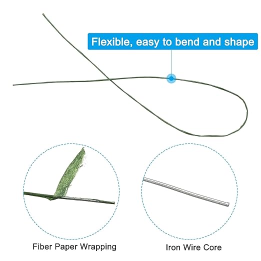 PATIKIL 26 Gauge 16" Floral Stem Wire, 100 Pcs Paper Wrapped Iron Artificial Flower Stem Accessories for DIY Bouquet Stem and Craft Decoration, Dark Green