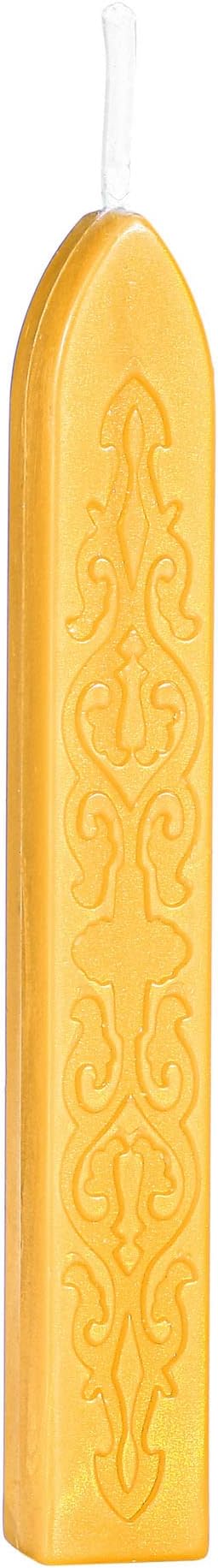 Yoption 5 Pcs Sealing Wax Sticks with Wicks for Wax Seal Stamps, Christmas Cards, Wedding Invitations, Wine Packaging, Gift Wrap, Envelopes (Amber Gold)