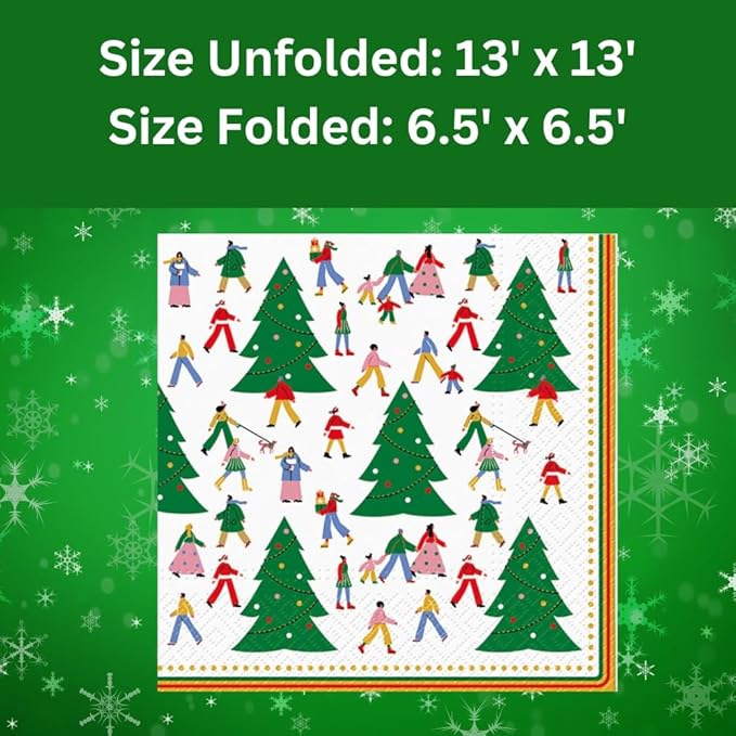 20-ct 13x13 Christmas Paper Decoupage Napkins, 3-Ply Servilletas Tissue Napkin for Dinner and Parties, Disposable Napkins (Christmas Hustle)
