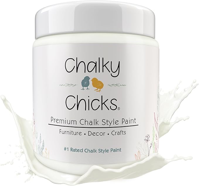Chalky Chicks All-in-One Chalk Paint for Furniture or Cabinet - 16 Fl Oz - Matte Finish Buttermilk (White) for Metal, Wood Furniture Paint - No Sanding All-in-One for Home Decor & Crafts, USA Made