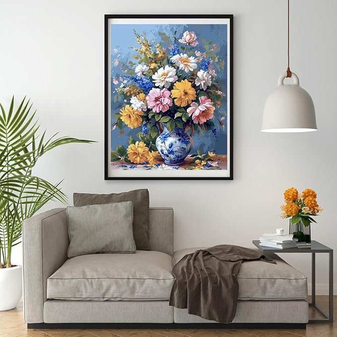 Moohue 14ct Counted Stamped Cross Stitch Kits for Adults Elegant Flowers Printed Cross Stitch Patterns Art Crafts Cross Stitch Supplies (Flowers 2)