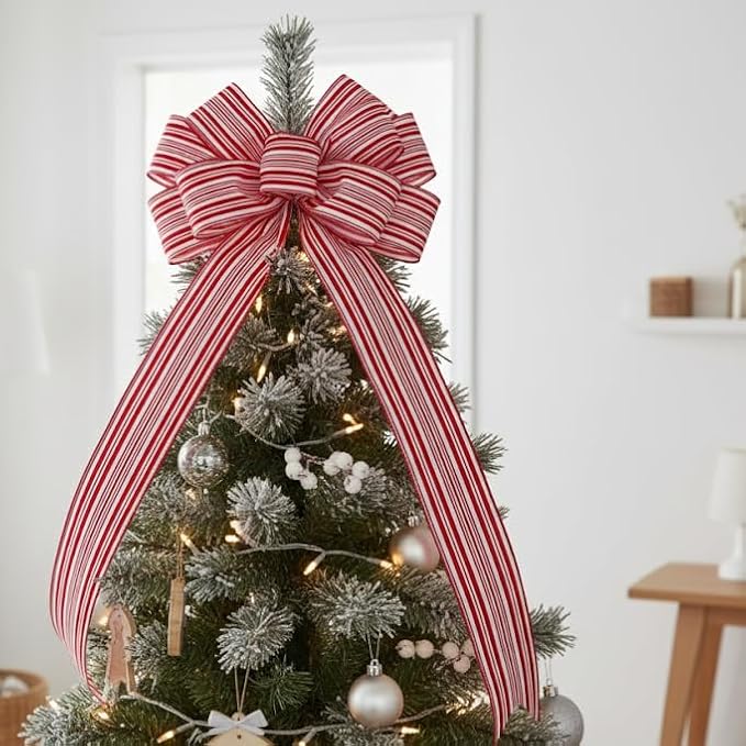 CT CRAFT LLC Red and White Stripe Wired Ribbon – 2.5" Wide x 10 Yards Long Decorative Fabric Ribbon for Crafts, Gift Wrapping, and Holiday Décor