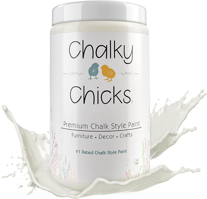 Chalky Chicks All-in-One Chalk Paint for Furniture or Cabinet - 32 Fl Oz - Matte Finish Salt Flats (Off White) for Metal, Wood Furniture Paint - No Sanding All-in-One for Home Decor & Crafts, USA Made