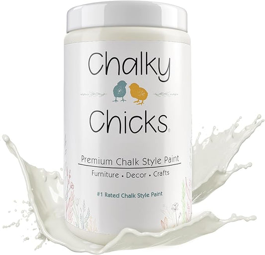 Chalky Chicks All-in-One Chalk Paint for Furniture or Cabinet - 32 Fl Oz - Matte Finish Salt Flats (Off White) for Metal, Wood Furniture Paint - No Sanding All-in-One for Home Decor & Crafts, USA Made