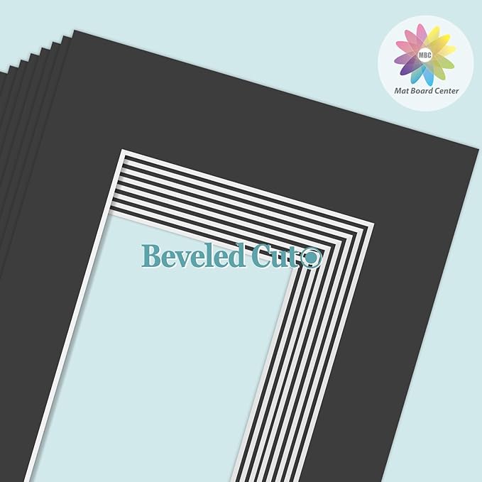 MBC Mat Board Center, 10 Pack 5x7 for 3.5x5 Black Picture Mats Frame Mattes, Bevel Cut, Acid Free, 4-ply Thickness