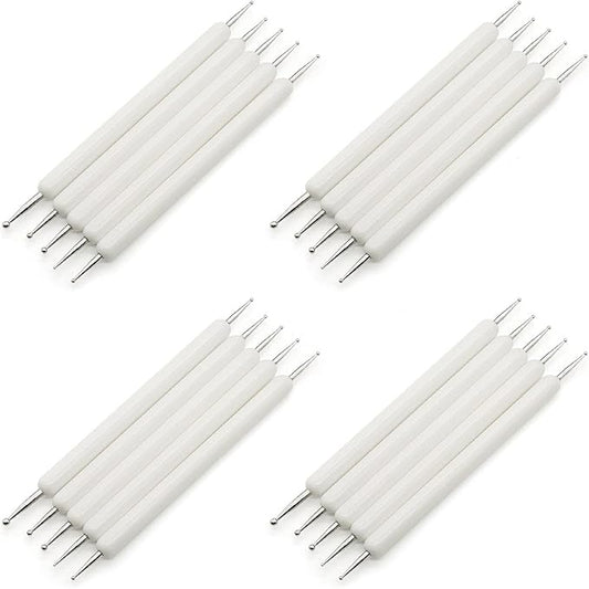 4 Set Embossing Stylus Double End Tracing Dotting Tool, 20 Pcs Ball Embossing Stylus Double End Tracing Dotting Tool for Pottery Clay Craft, Embossing Art (White)