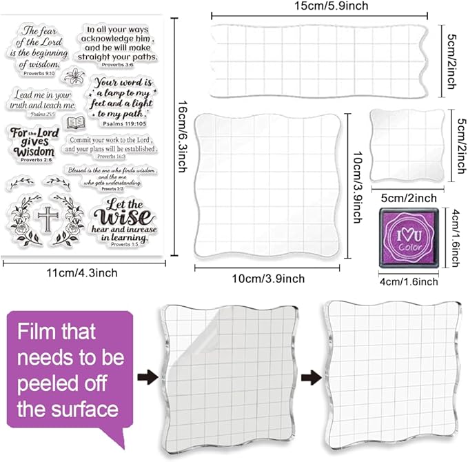 6 Pcs Christian Bible Verse Clear Stamps for Card Making Supplies 20 Craft Ink Pad 3 Acrylic Stamp Block Silicone Stamp with Bless Words Rubber Stamps for Crafting DIY Scrapbooking Journal