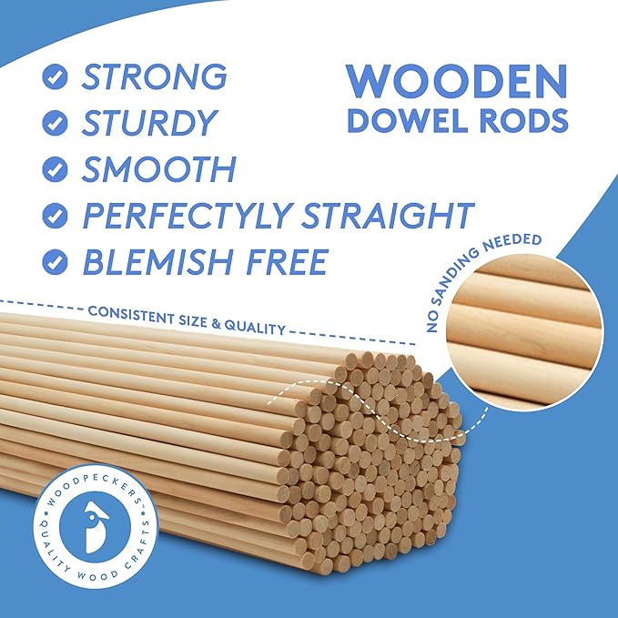 Dowel Rods Wood Sticks Wooden Dowel Rods - 1/2 x 48 Inch Unfinished Hardwood Sticks - for Crafts and DIYers - 50 Pieces by Woodpeckers