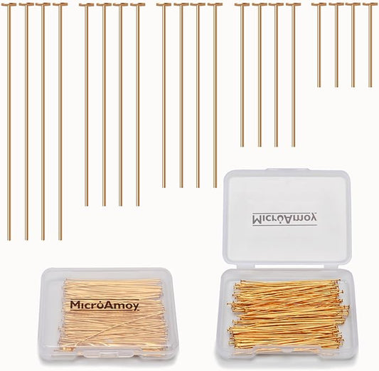 100pcs 18K Gold Filled Flat Head Pins Non Tarnish Craft Earring Bracelet Jewelry Making Accessories Supplies (70mm (2.75in), Gold-Flat Head Pin)
