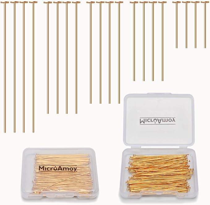 150pcs 18K Gold Filled Flat Head Pins Non Tarnish Craft Earring Bracelet Jewelry Making Accessories Supplies (40mm (1.57in), Gold-Flat Head Pin)