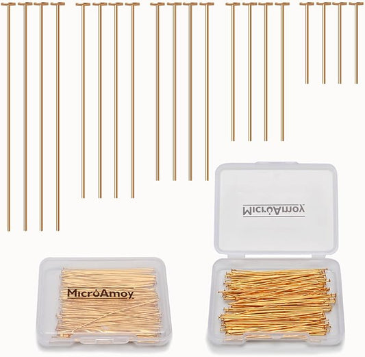 150pcs 18K Gold Filled Flat Head Pins Non Tarnish Craft Earring Bracelet Jewelry Making Accessories Supplies (40mm (1.57in), Gold-Flat Head Pin)