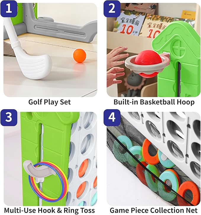 UNICOO Giant 4 in A Row Game with Carry Bag, Basketball Hoop, Ring Toss Game, 4-to-Score Game | Large Outdoor Yard Game, Parties & Gatherings Games