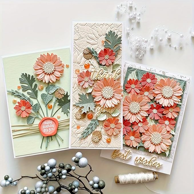 Lapoo Flowers Metal Cutting Die for Scrapbooking - Durable, Cut Stencils for DIY Scrapbook Photo Album Decorative Paper Card, Card Making Supplies, Embossing (Sunflower 3.8 x 2.7 in)