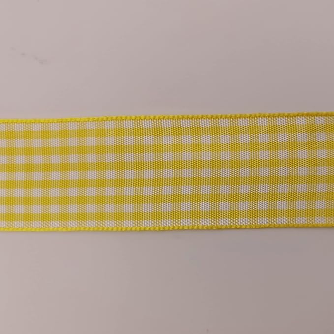 Yellow and White Gingham Ribbon Christmas Ribbon 25 Yards Each Roll 100% Polyester (1", Yellow)