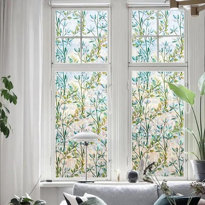 Finnez Window Privacy Film 3D Static Cling Window Film, No Glue Heat Control & 96% UV Blocking for Home Office, Decorative Frosted Glass Cover 23.6 Inch x 13.1 Feet