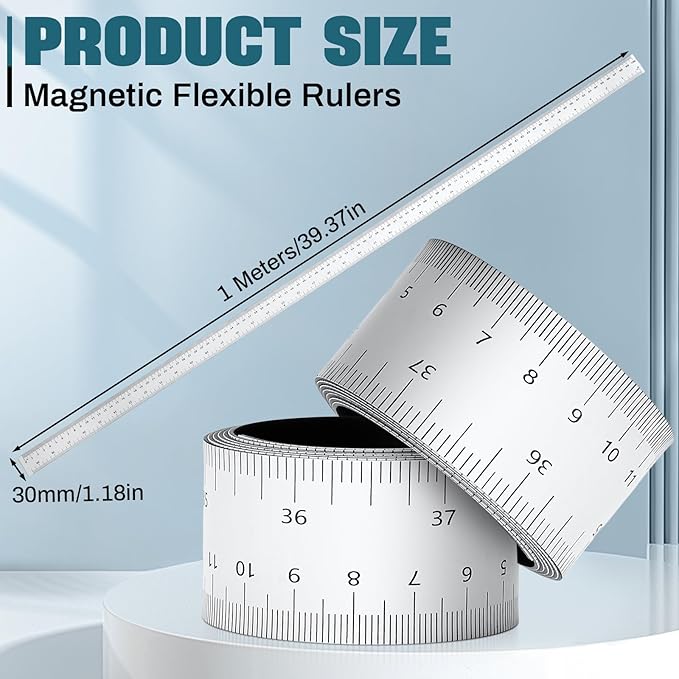 4 Pcs 39.37 Inch Magnetic Ruler Flexible Magnetic Ruler Magnet Measuring Tape with Both Inches and Centimeters, Suitable for Whiteboard, Lathes, Workshops, Table Saws, Mills, Easy to Take