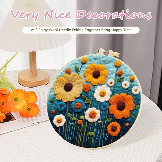 yesJRL Needle Felting Kits Beginners, Natural Landscape DIY Wool Needle Felting Starter Kit, Floral Needle Felt Set with Foam Pad, Felt Cloth and Instructions, Used for Home Decoration (Multicolor)