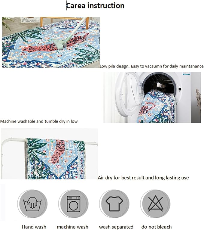 Washable Blue Rugs Thin Oriental Boho Vintage Tropical Leopard 5ft Round Area Rugs for Bedroom Kitchen Dining Living Room Office Distressed Jungle Plants Indoor Entryway Circle Carpet