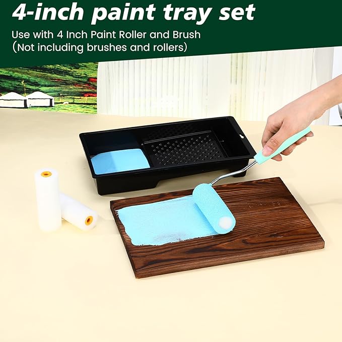 Ripeng 30 Pack 4 Inch Paint Tray Bulk Plastic Paint Roller Tray Small Painting Pan with Deep Pocket and Textured Ridge Reusable Trays Suitable for 4" Painting Rollers for Home Wall Decor(Black)
