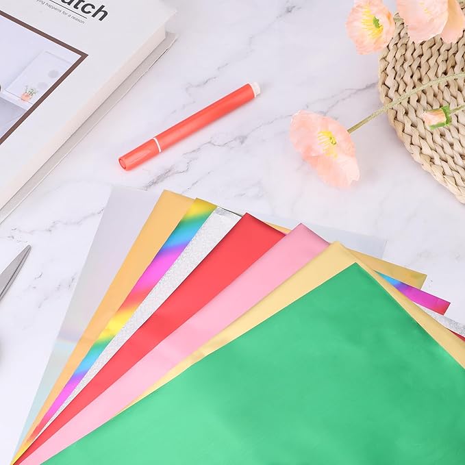 MECCANIXITY 50 Pack Toner Reactive Foil ,Deco Foil Transfer Sheets 8.5"x11" A4 Hot Foil Paper for Laser Printer Scrapbooking Heat Transfer DIY Craft,Silver