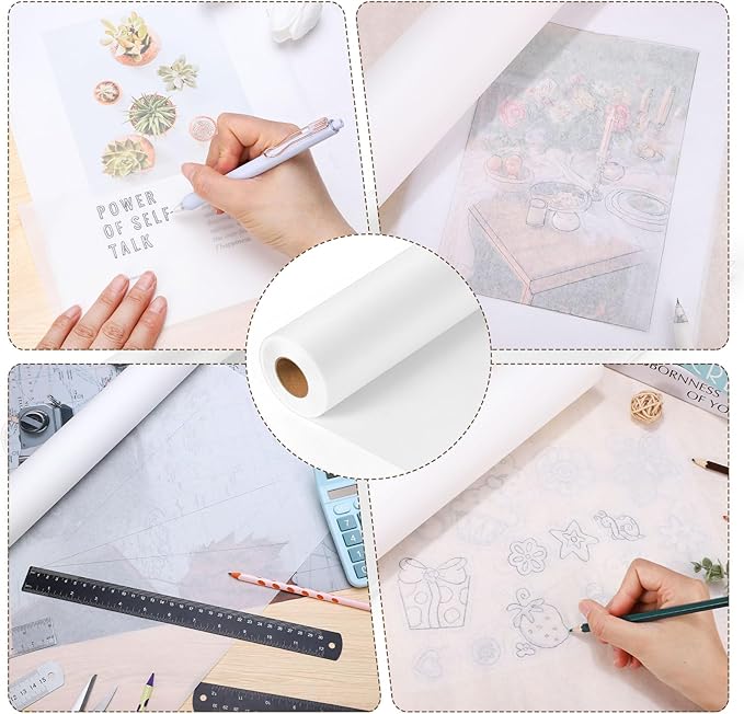 Tracing Paper Roll 24in x 75yd, White Trace Paper Pattern Paper Translucent Tracing Paper for Sewing, Drawing, Sketching, Gift Wrapping