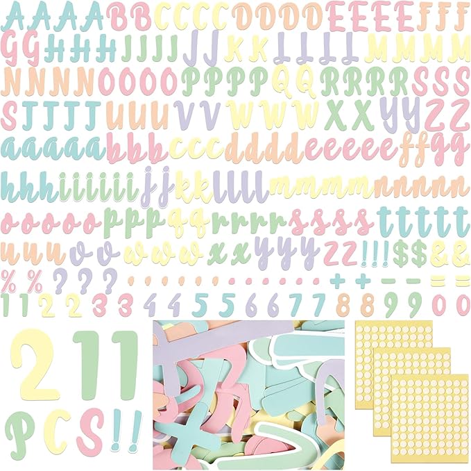 221 Pcs Bulletin Board Letters Round Alphabet Number Punctuation Symbol Combo Letter Cutouts Classroom Decoration for School Classroom Chalkboard Poster Board(Macaron Italic)