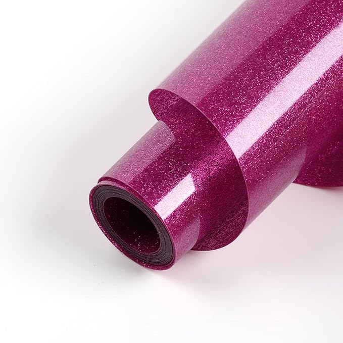 HTVRONT Rose Red Glitter Heat Transfer Vinyl - 10" x 5FT Rose Red Glitter HTV Vinyl for T-Shirts, Rose Red Glitter Iron on Vinyl for All Cutter Machine（Rose Red Glitter）