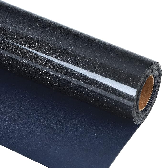 guangyintong Glitter Black Heat Transfer Vinyl HTV Rolls, 12" x 8ft Iron on Vinyl for T Shirts Glitter Black HTV Vinyl for All Cutter Machines Easy to Cut & Weed for Heat Vinyl Design