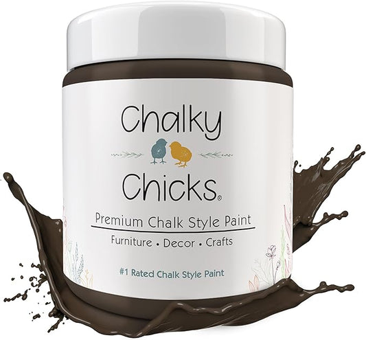 Chalky Chicks All-in-One Chalk Paint for Furniture or Cabinet - 16 Fl Oz - Matte Finish Lava Cake (Dark Brown) for Metal, Wood Furniture Paint - No Sanding All-in-One for Home Decor & Crafts, USA Made