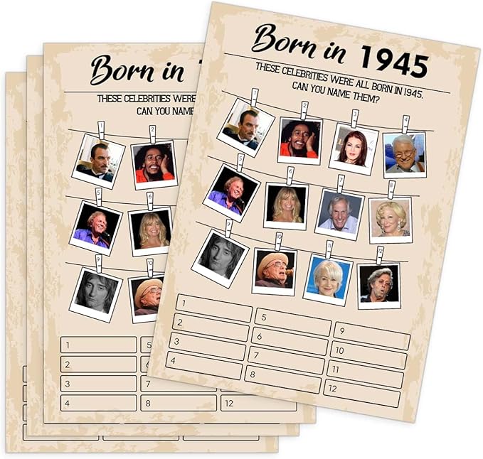 QUPT 80th Birthday Party Games, Born in 1945 Games, Birthday Party Supplies for Adults, Fun 1945s Party Game, Happy 80th Birthday Game, Pack of 30 Cards，