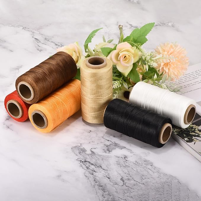 MECCANIXITY Waxed Thread,284 Yard 0.8mm 150D Flat Wax Thread Polyester Waxed String for Leather Sewing Hand Weaving Book Binding Home Decoration, Brown