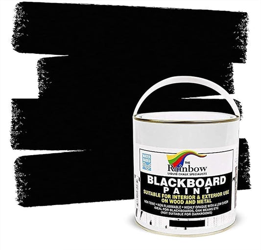 Chalkboard Blackboard Paint - Brush on Wood, Metal, Glass, Wall, Plaster Boards Sign, Frame or Any Surface. Use with Chalk Pen Wet Erase, Non-Toxic - Matte Finish [Black] - (33.8oz Cover 129 sf)
