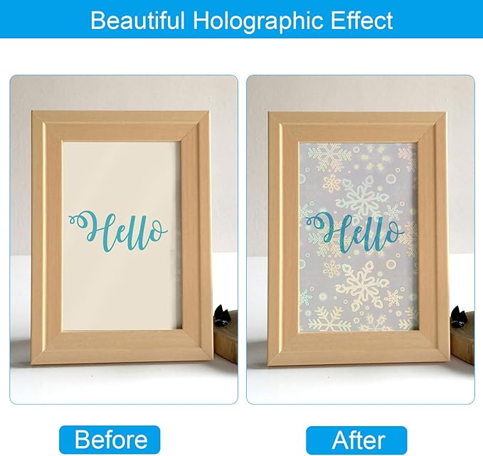 PATIKIL 11.7x8.3" Holographic Sticker Paper, 10Sheets A4 Polypropylene Self-adhesive Transparent Waterproof Laminate Overlay Film for Photo Cards Scrapbook Decorations, Snowflake