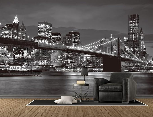 Brooklyn Bridge and New York City Wall Murals Large Photo Wallpaper Murals for Wall Living Room Bedroom Dining Room(Not Self-Adhesive) 151inchx105inch (385x268cm)
