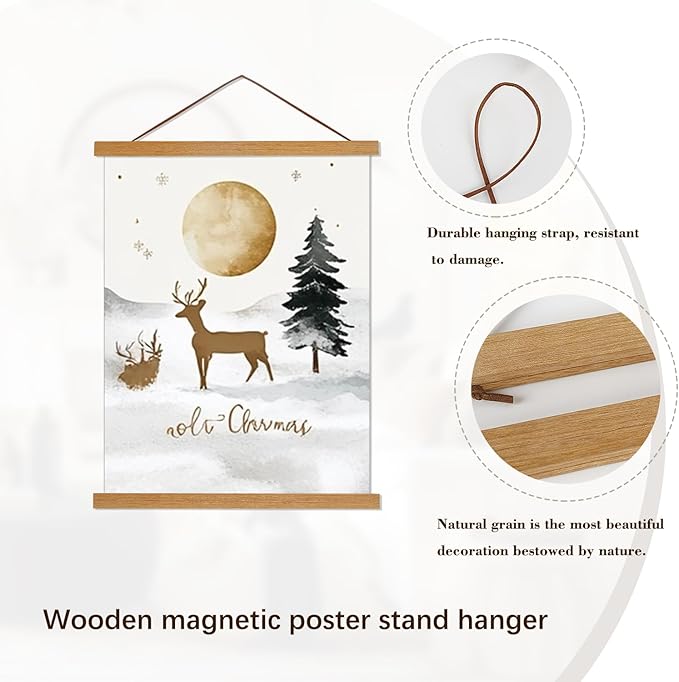 Artmag Magnetic Poster Hanger Frame, 17x22 17x24 17x31 Light Wood Wooden Magnet Canvas Artwork Print Poster Hangers Frames Hanging Kit (Teak Wood, 17")