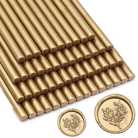 52pcs Antique Gold Wax Sealing Sticks, Andotopee Glue Gun Adhesive Seal Sticks for Stamp Seals, Premium Sealing Wax for Envelope Seals Wedding Invitation Craft Adhesive, Great Gift Ideas (Mini Size)