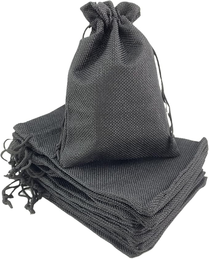 Palmhomee Pack of 25 Burlap Gift Bags with Drawstring Linen Jewelry Pouches Wedding Hessian Jute Bags for Birthday and Treat Pouches Party Wedding Favors Gift (5x7 Inch, Black)