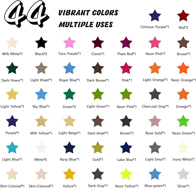 HTVRONT Heat Transfer Vinyl - 55 Pack 12" x 10" Iron on Vinyl Compatible with Cricut Cutting Machine, 44 Assorted Colors HTV Vinyl with 1 PTFE Sheet for All Cutter Machine - Easy to Cut & Weed